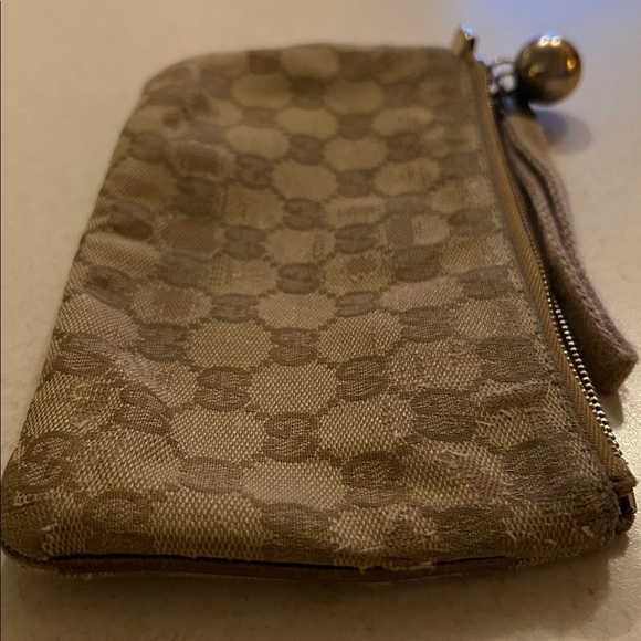 Gucci GG Canvas Leather Wallet Boat Pochette Wristlet Clutch Bag Zip Pouch - Picture 10 of 16